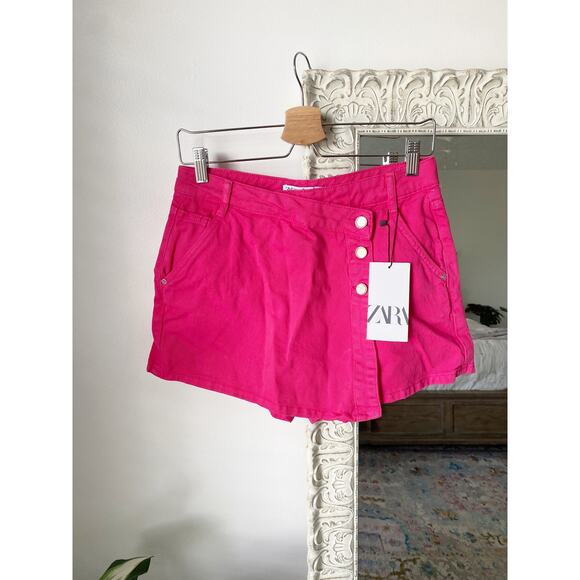 Zara Asymmetrical Button Front Denim Skort - Picture 2 of 16